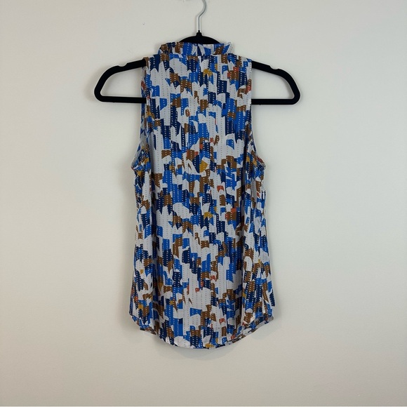 CAbi | Women's Blue and Brown Jigsaw Patterned Sleeveless Top Size XS - Picture 7 of 7